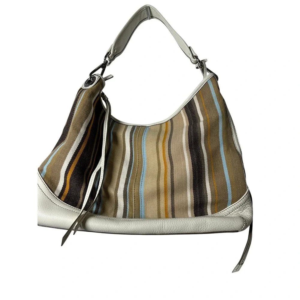 Banana Republic Striped Cotton &‎ Leather Medium Hobo Bag